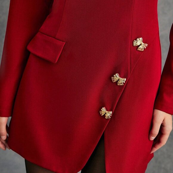 Burgundy Elegant Women's Asymmetric Hem Round Neck Dress - Picture 4 of 8